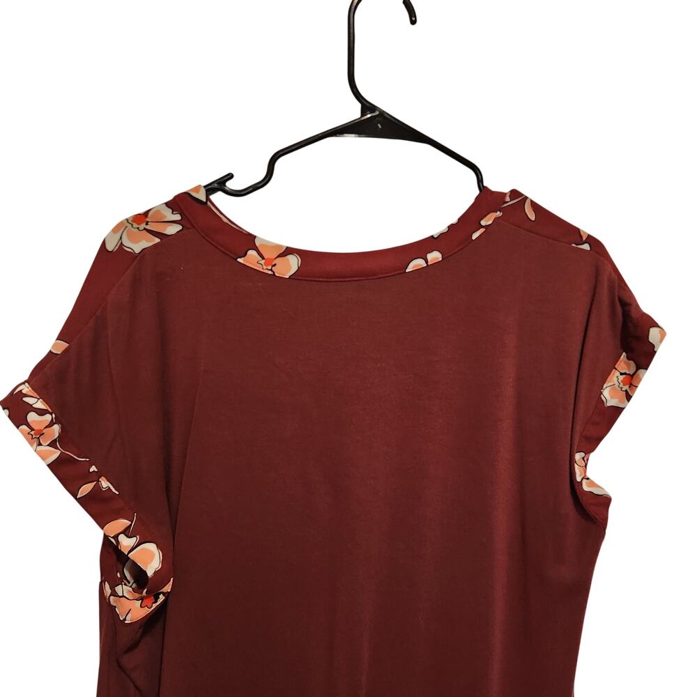 Alfani Mixed Media Cap Sleeve Floral Crimson Blouse Casual Top Red Size XL - Picture 6 of 9